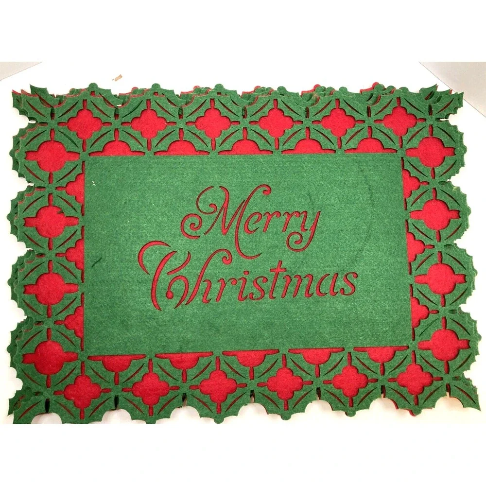 Six Vtg Laser Cut Pier One Felt Placemats‎ Red & White 13 X 18 